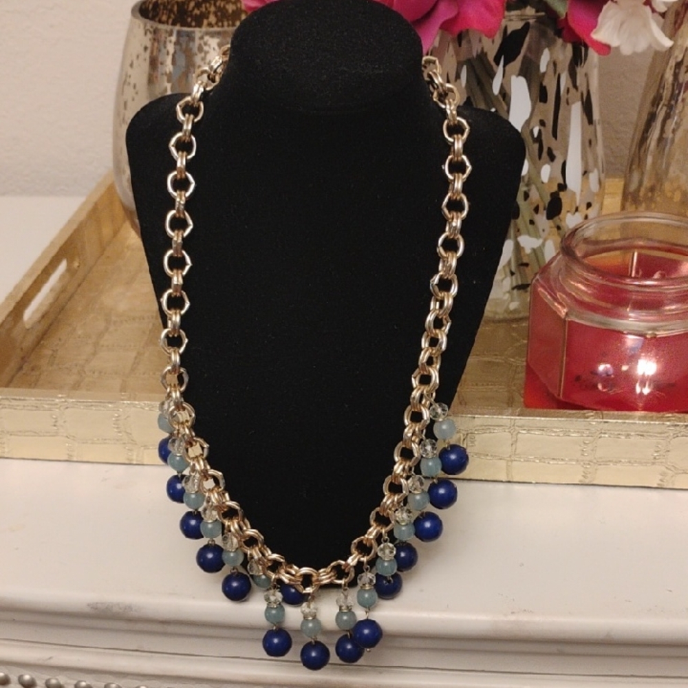 Ann Taylor Gold and Blue Statement Necklace